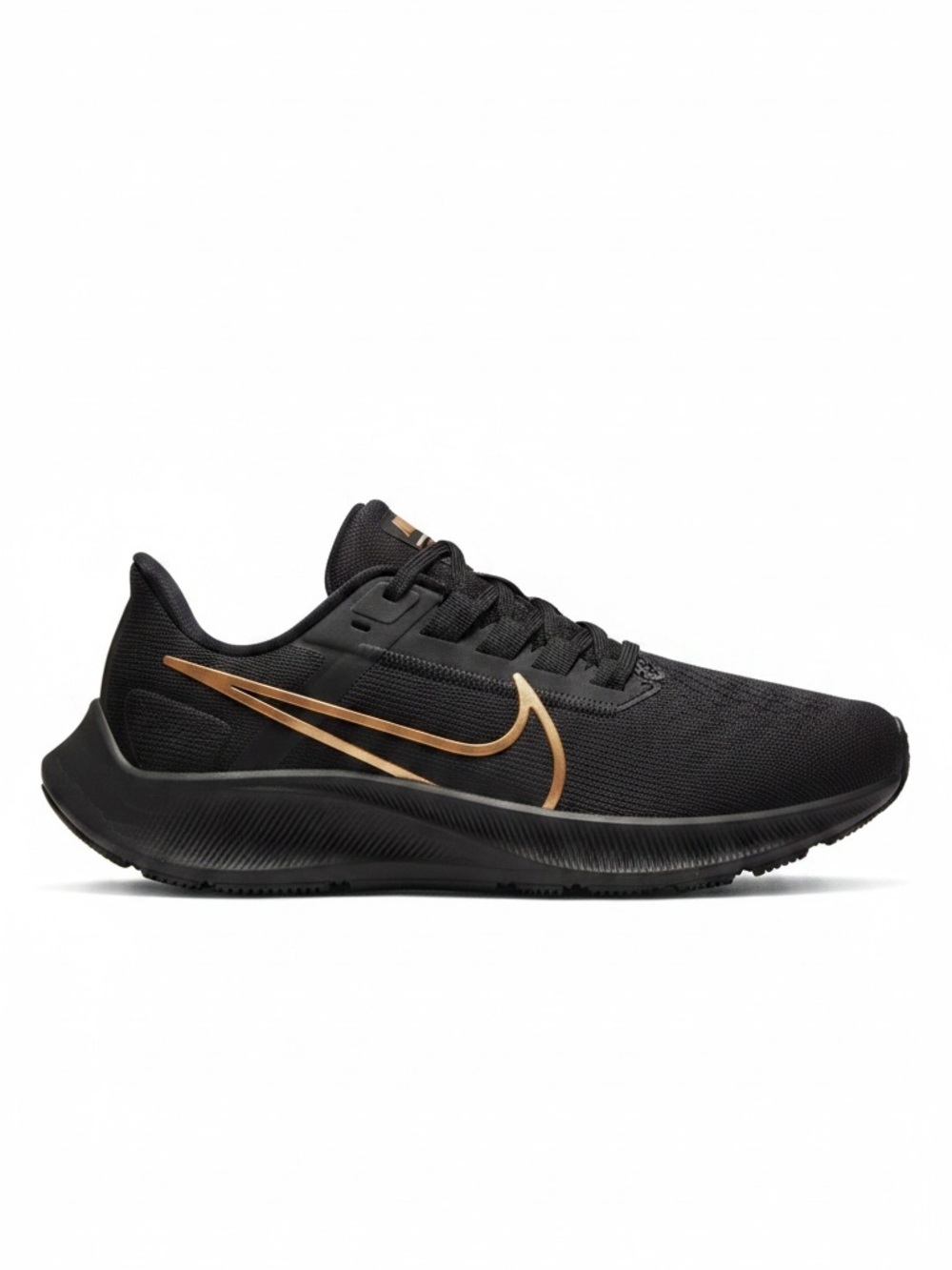Nike Air Zoom Pegasus 38 Black Athletic Shoes with Gold Swoosh Accent. Women’s.